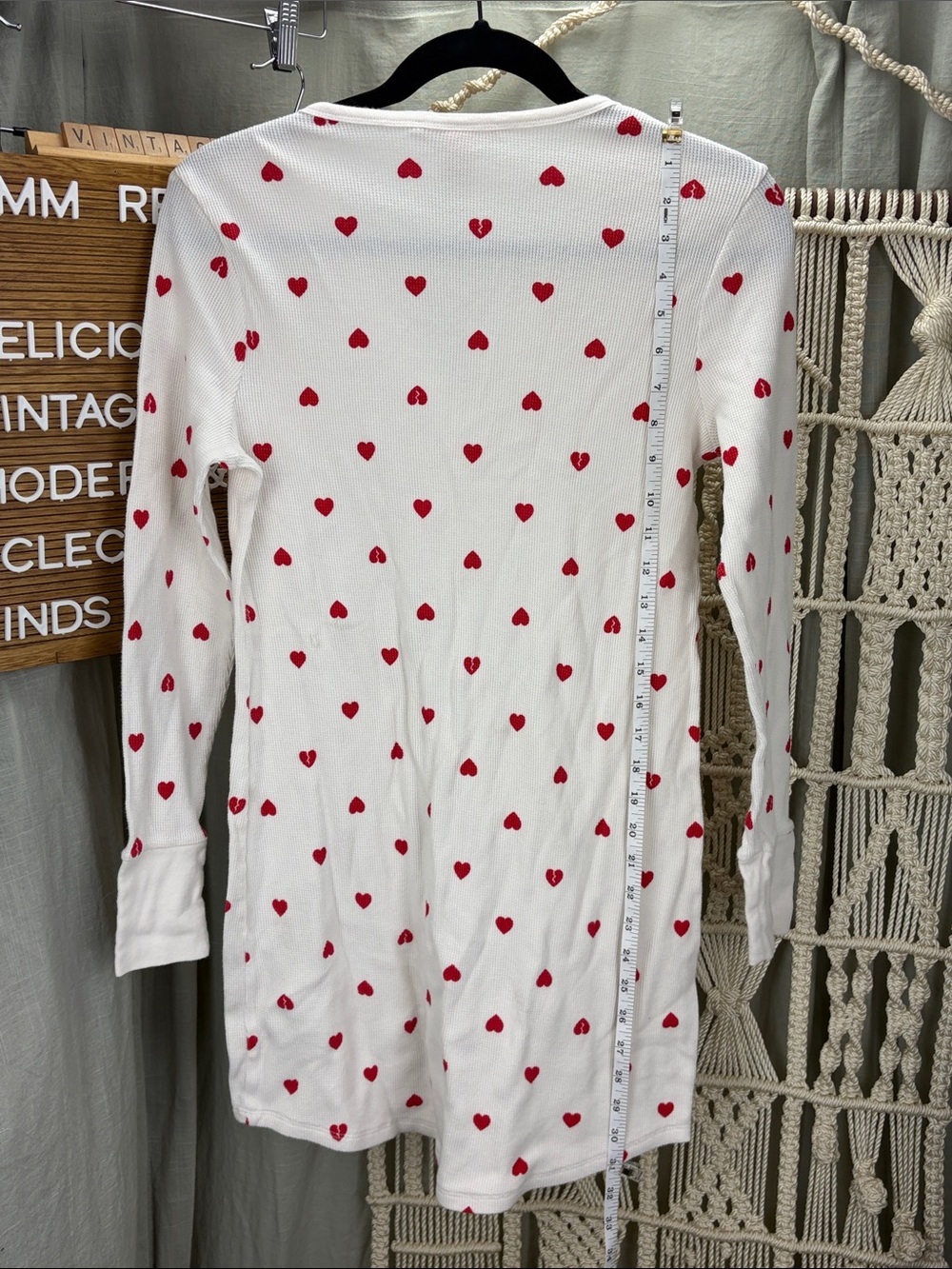 Victoria's Secret Thermal Waffle Knit Red Hearts on White Sleep-shirt PJ | M - Picture 9 of 10